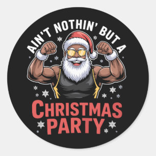 Pegatina Redonda Pijama de Navidad de Papá Noel afroamericano