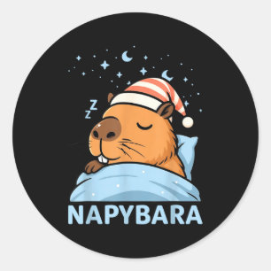 Pegatina Redonda Pijama Divertido de Capybara Dormilón Lindo