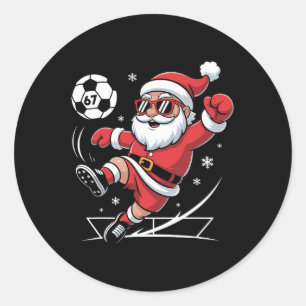 Pegatina Redonda Pijama divertido de fútbol Santa 67 Meme Navidad X