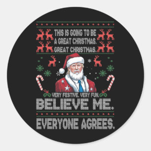 Pegatina Redonda Pijama divertido Donald Trump Feliz Navidad Xmas