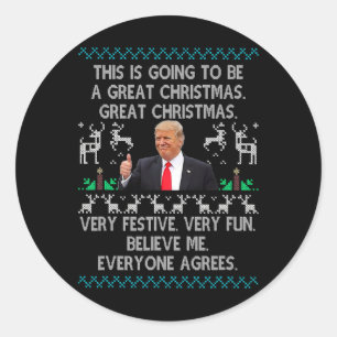 Pegatina Redonda Pijama divertido Donald Trump Feliz Navidad Xmas