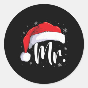 Pegatina Redonda Pijama Navideño Acoplado De Parejas Mr Y Mrs Claus