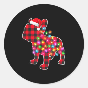 Pegatina Redonda Pijama Navideño Cuadro Rojo Bulldog Francés Xmas L
