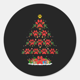 Pegatina Redonda Pijamas de árbol de Navidad con pata de gato y per