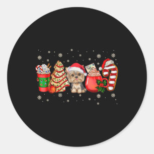 Pegatina Redonda Pijamas de Navidad para perros Yorkie Tazas de caf