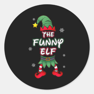 Pegatina Redonda Pijamas Divertidas De Elfo De Navidad Pjs Familia