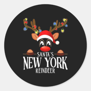 Pegatina Redonda Pijamas divertidos de renos de Nueva York de Santa
