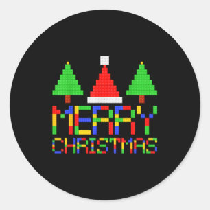 Pegatina Redonda Pijamas Feliz Navidad Bloques Amantes de la Constr