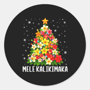 Pegatina Redonda Pijamas florales hawaianos de árbol de Navidad Mel