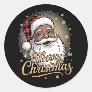Pegatina Redonda Pijamas Navideñas Afroamericanas Santa Claus