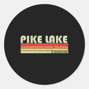 Pegatina Redonda Pike Lake Wisconsin Divertido Verano de Pesca Camp