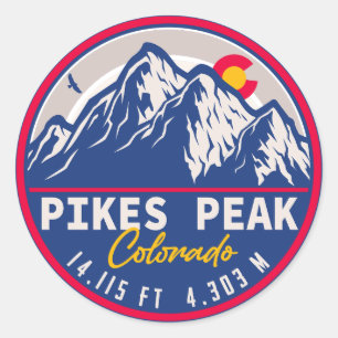 Pegatina Redonda Pikes Peak Colorado Mountain Camping Souvenirs