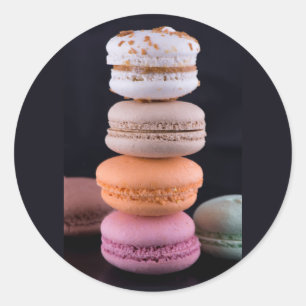 Pegatina Redonda Pila colorida de Macarons franceses