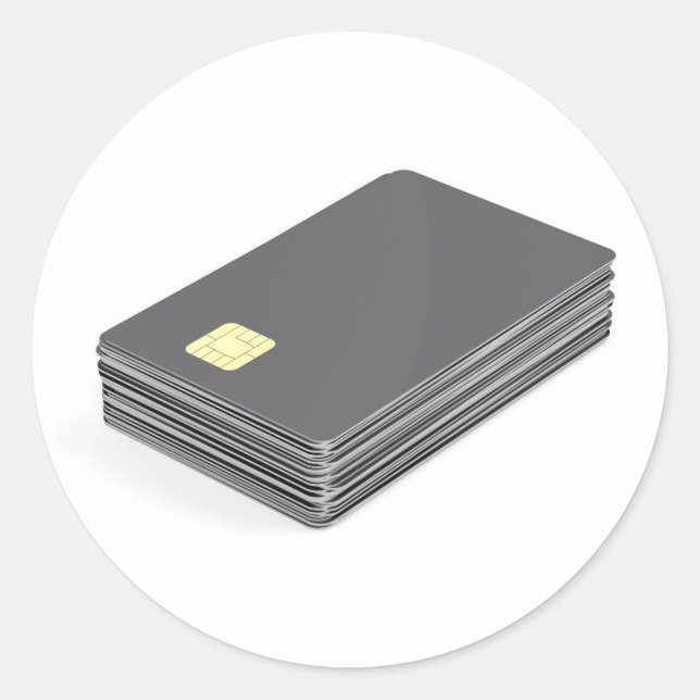 Pegatina Redonda Pila con tarjetas de plástico en blanco con chip (Anverso)