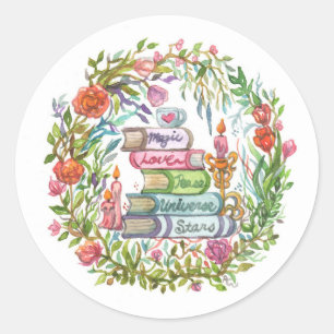 Pegatina Redonda Pila de libros