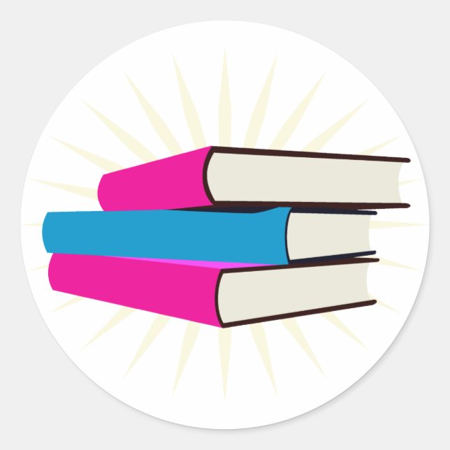 Pegatina Redonda Pila de libros (Anverso)