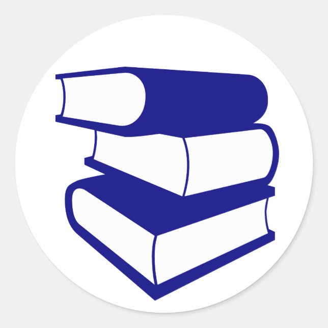 Pegatina Redonda Pila De Libros Azules (Anverso)