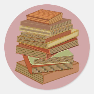 Pegatina Redonda Pila De Libros - Pastel