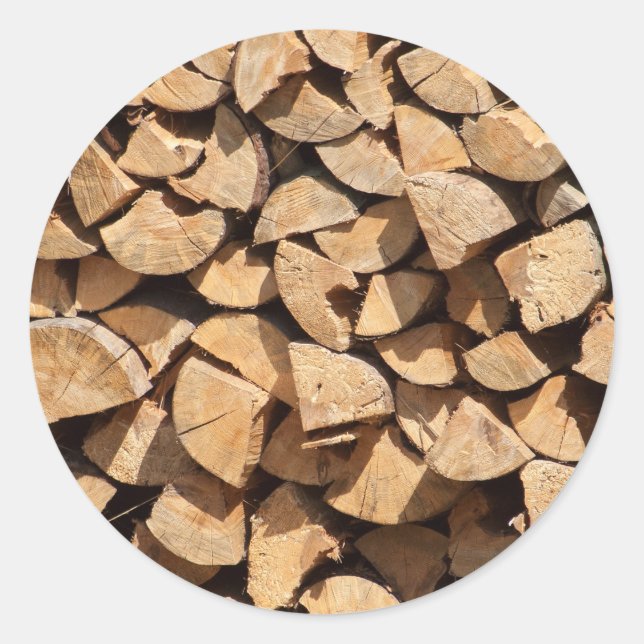 Pegatina Redonda Pila De Madera (Anverso)