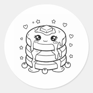 Pegatina Redonda Pila de panqueques kawaii para colorear