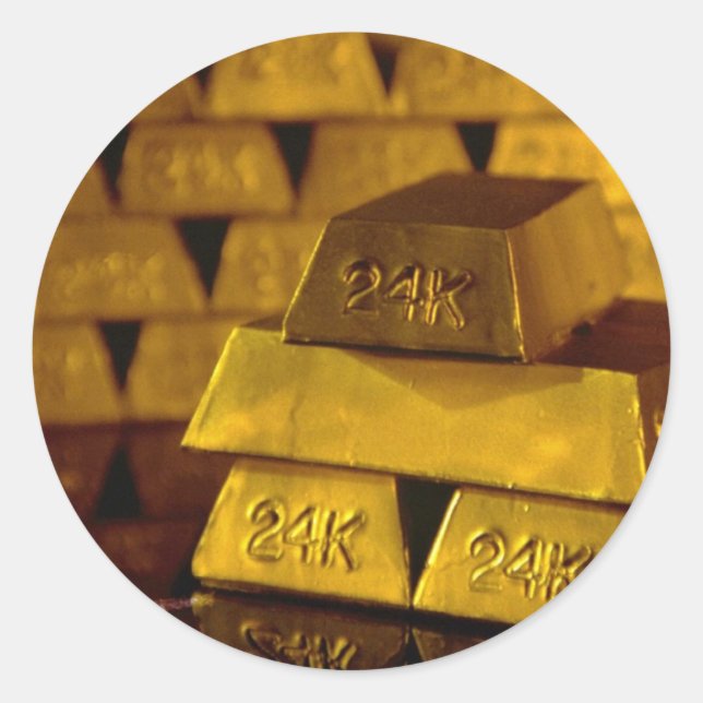 Pegatina Redonda Pilas de barras de oro (Anverso)