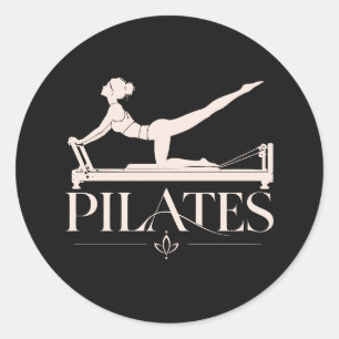 Pegatina Redonda Pilates Reformer - Gráfico Rosa Pálido