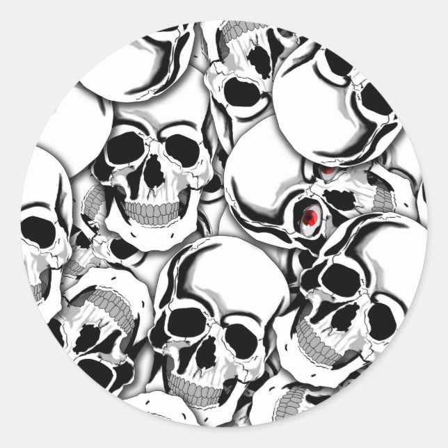 Pegatina Redonda Pile de Skulls Red Eye ID222 (Anverso)