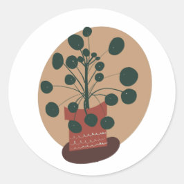 Pegatina Redonda Pilea HousePlant Plant Pot Greenery