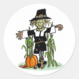 Pegatina Redonda Pilgrim Scarecrow