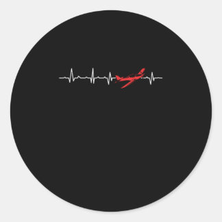 Pegatina Redonda Pilot Heartbeat Aviator Flight Engineers Airplane 