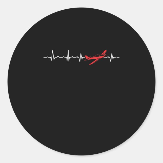 Pegatina Redonda Pilot Heartbeat Aviator Flight Engineers Airplane  (Anverso)