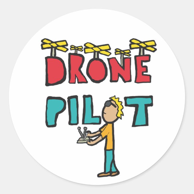 Pegatina Redonda Piloto de drones RC (Anverso)