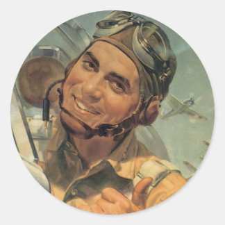 Pegatina Redonda Piloto de la Segunda Guerra Mundial