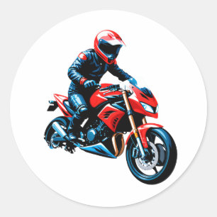 Pegatina Redonda 🏍️ Piloto de Motocicleta Clásico Estilo Veloz Vin