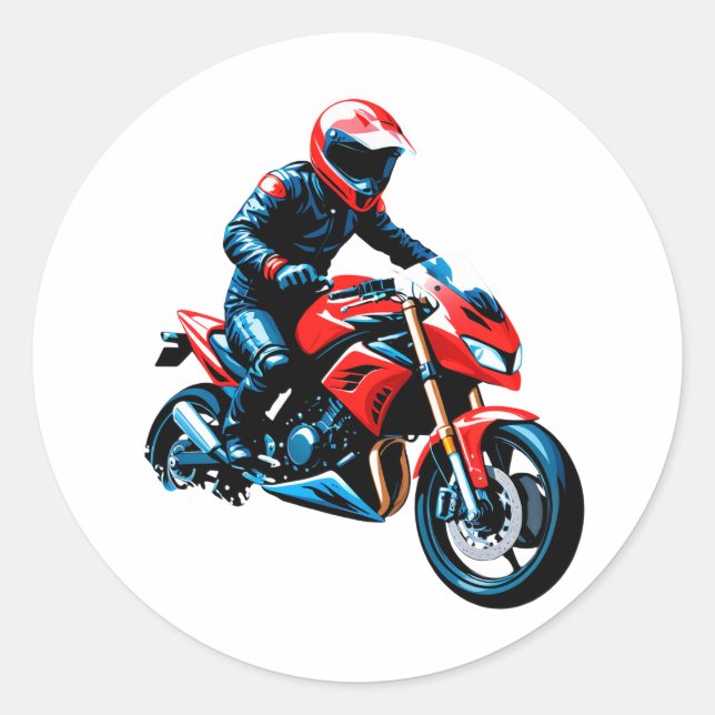 Pegatina Redonda 🏍️ Piloto de Motocicleta Clásico Estilo Veloz Vin (Anverso)