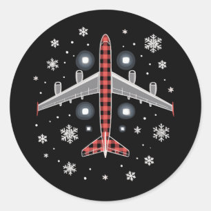 Pegatina Redonda Piloto de Navidad a Cuadros de Avión