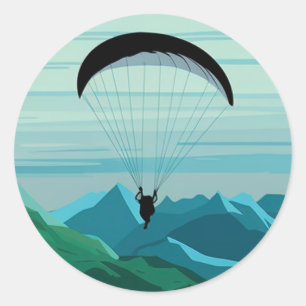 Pegatina Redonda Piloto de parapente Montañas voladoras Deportes