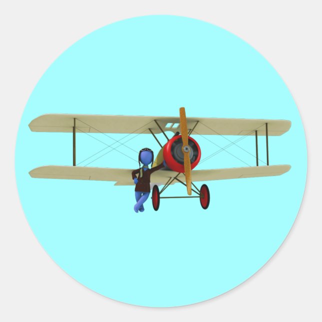 Pegatina Redonda Piloto y biplano (Anverso)