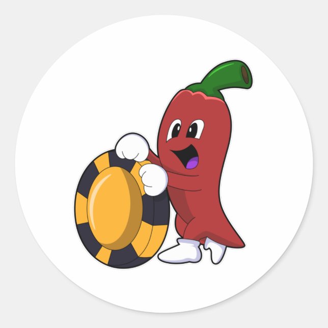 Pegatina Redonda Pimienta en Poker con fichas de póker (Anverso)