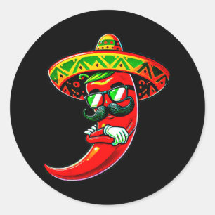 Pegatina Redonda Pimienta mordedura Cinco De Mayo Orgullo Mexicano