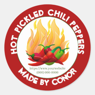 Pegatina Redonda Pimiento Chili Envinagrado Caliente Llama Clásico 