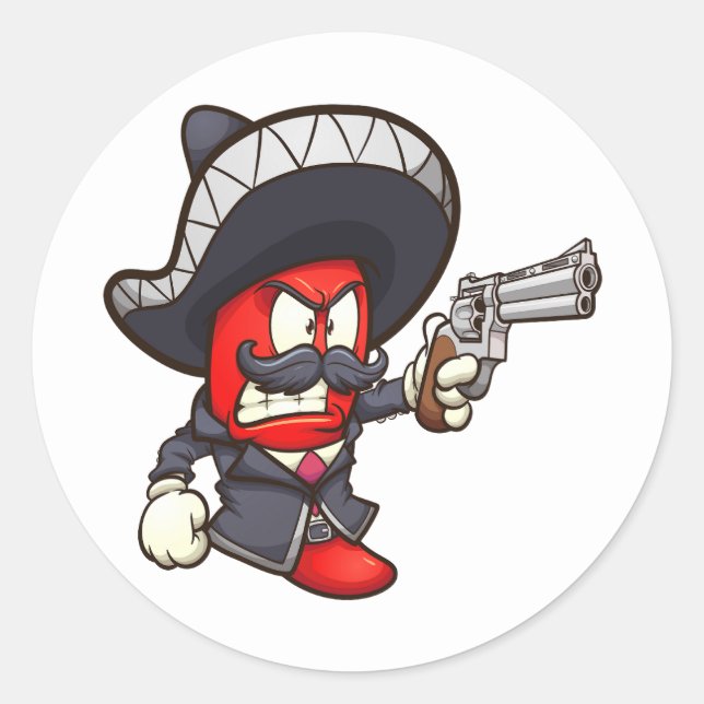 Pegatina Redonda pimiento de chile rojo con un traje de mariachi y  (Anverso)