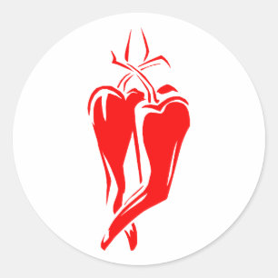 Pegatina Redonda pimiento picante rojo dos abstractos bailadores