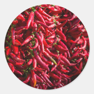 Pegatina Redonda Pimiento rojo picante en la ciudad de Kalocsa