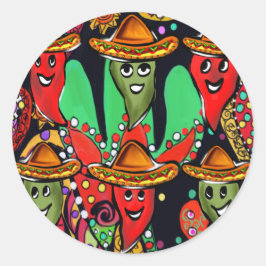 Pegatina Redonda Pimientos del Cinco de Mayo
