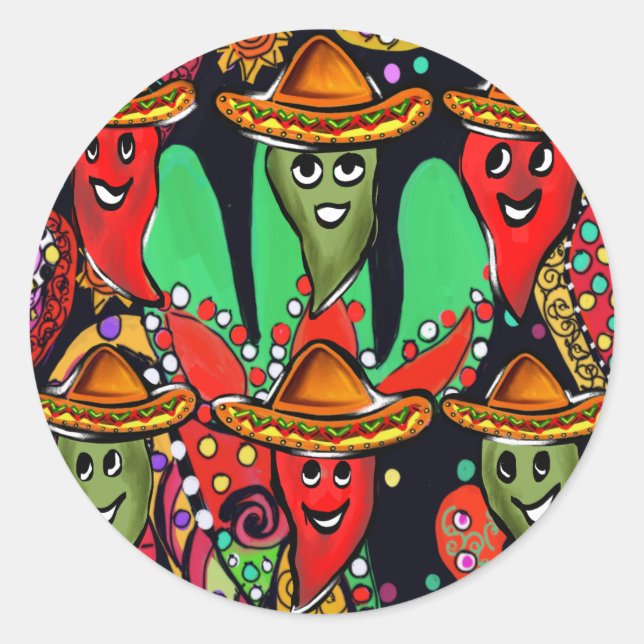 Pegatina Redonda Pimientos del Cinco de Mayo (Anverso)