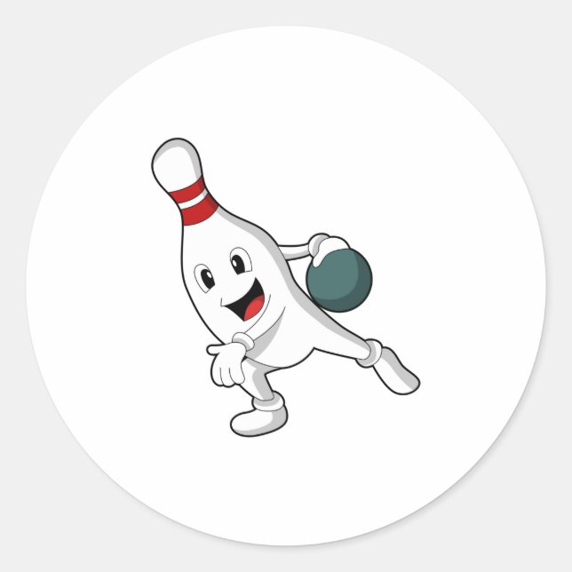 Pegatina Redonda Pin de bolas en el Bowling con bolas (Anverso)