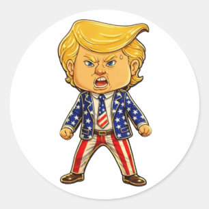 Pegatina Redonda Pin de solapa de Trump feliz Chibi Dibujo animado