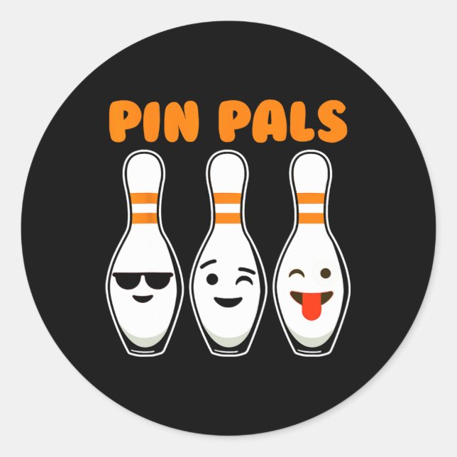 Pegatina Redonda Pin Pals Cute Funny Bowling (Anverso)
