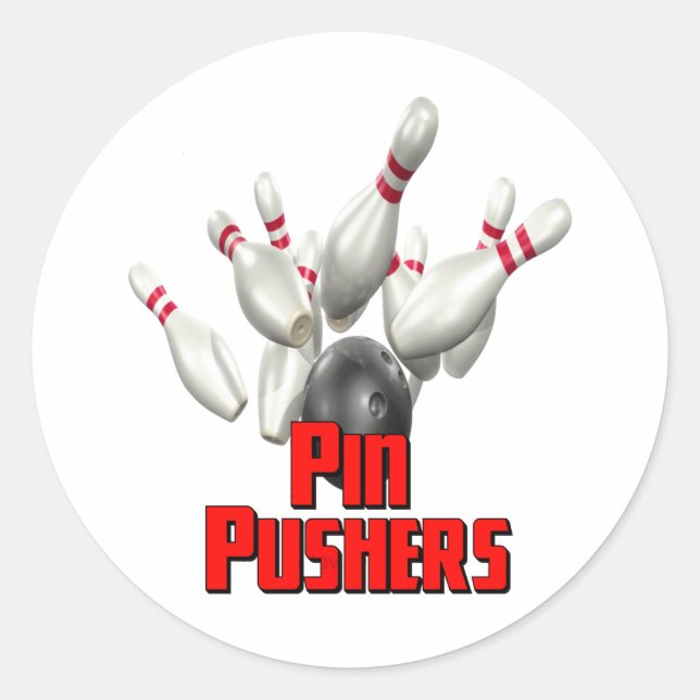 Pegatina Redonda Pin Pushers Bowling (Anverso)